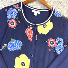 Charter Club Women's Cardigan Sweater M Blue Colorful Knit Floral Cottagecore