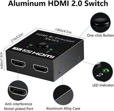 HDMI Switch Splitter 4K 1 in to 2 Out Bidirectional For HDCP HDTV PC Xbox PS5