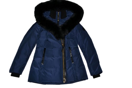 AUTHENTIC MACKAGE WOMEN ADALI NAVY GOLD SILVER FITTED DOWN COAT FUR HOOD