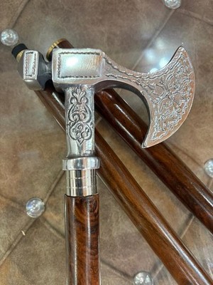 Handmade Designer AXE Head Handle Wooden Shaft Walking Cane Stick For Men's Gift