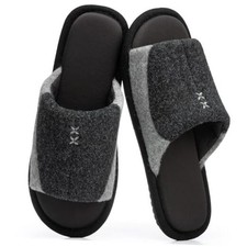 Mens Two-Tone Slippers with Memory Foam Open Toe House Shoes Non 10.5 Black