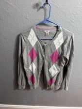 Izod Argyle Lightweight Cotton Women Sweater Size Medium Gray