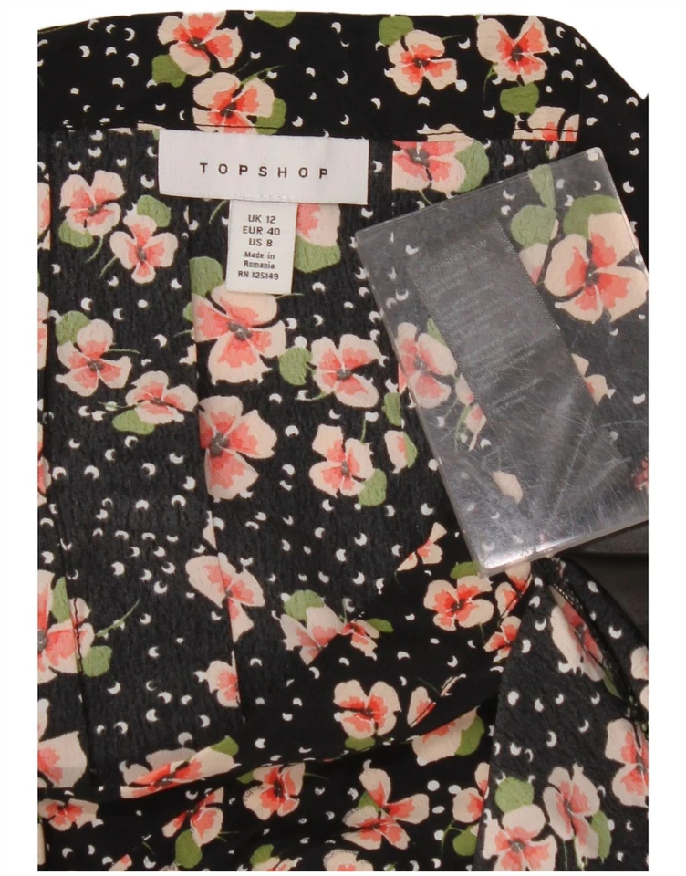 TOPSHOP Mujer Cintura Alta Línea A Falda Reino Unido 12 Mediana W30 Negra Floral DI20 Foto 3 de 3