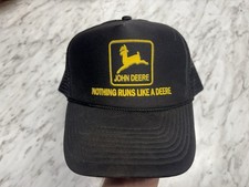 Vintage 80s John Deere Hat Black Snap Back Trucker Cap Mesh Tractor Sun Caps