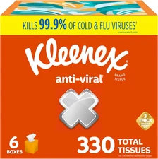 Kleenex Anti-Viral Facial Tissues, 6 Cube Boxes, 55 Tissues per Box, 3-Ply (330 
