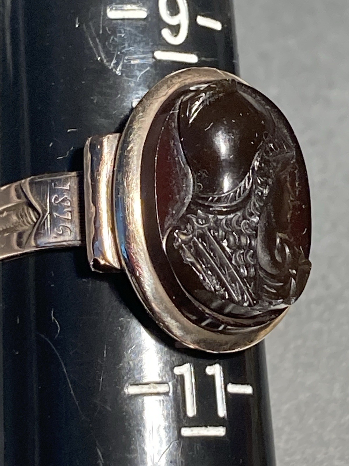 Antique Victorian 14K R Gold Men's Ring Black Whitby Jet “Minerva “Cameo Size 10