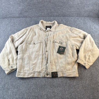 Ever Green Linen Jacket XL Mens Beige Button Front Casual Summer Chore Coat