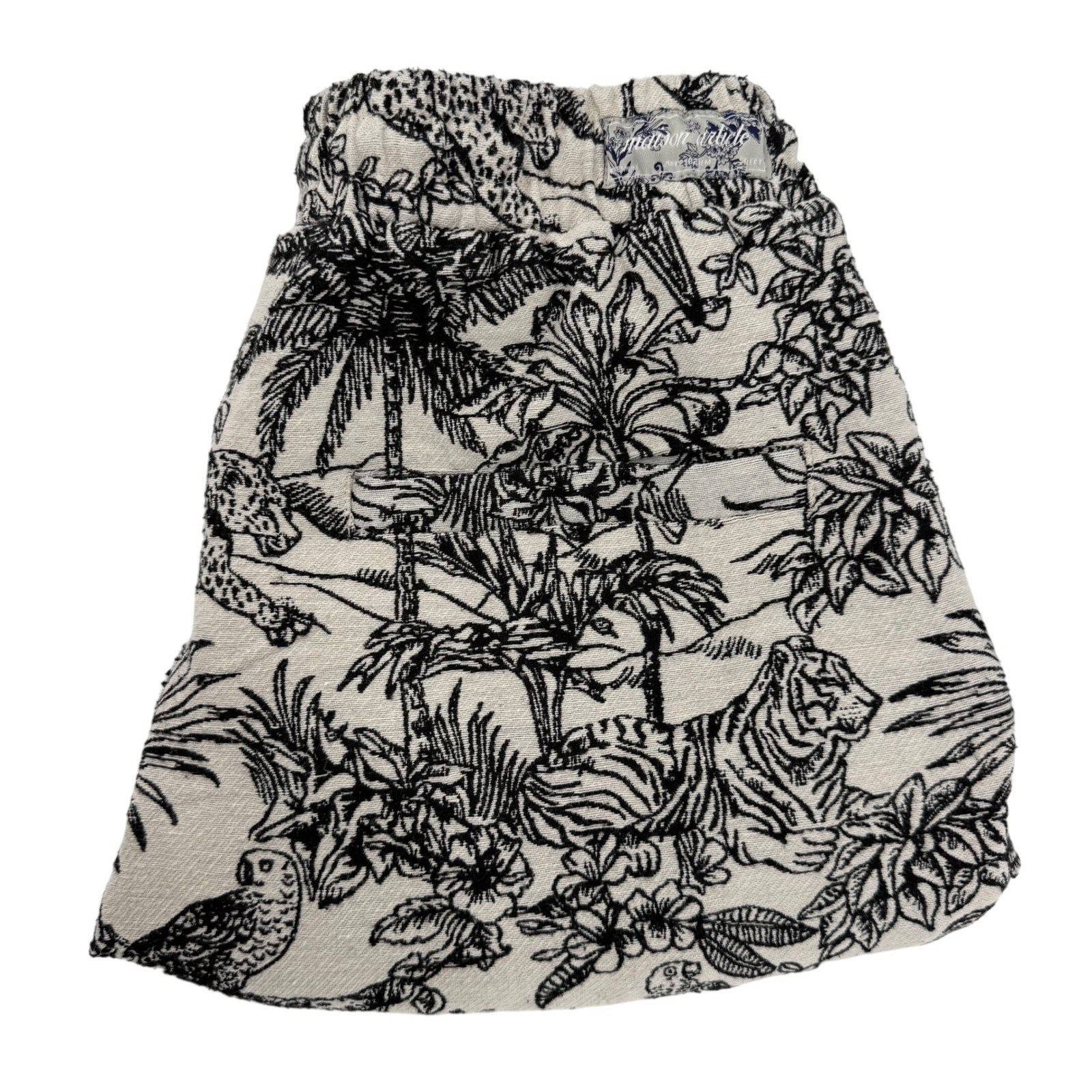 Maison Article Mens Jungle Toile Print Mesh Lined Shorts Black Cream Size Medium