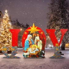 3 Pcs PVC Christmas Joy Outdoor Nativity Scene Set 4.8ft Long Xmas Joy Yard S...