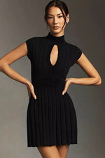 Anthropologie Black Pleated Velvet Knit Mock ...