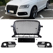 Kühlergrill Waben Grill +Gitter Set Schwarz glanz für Audi Q5 8R Facelift S-Line