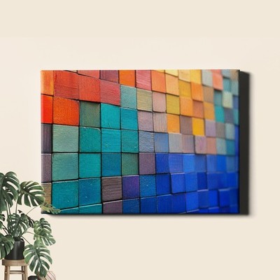 Macro Colorful Wooden Blocks Canvas Print, Abstract Pattern Texture