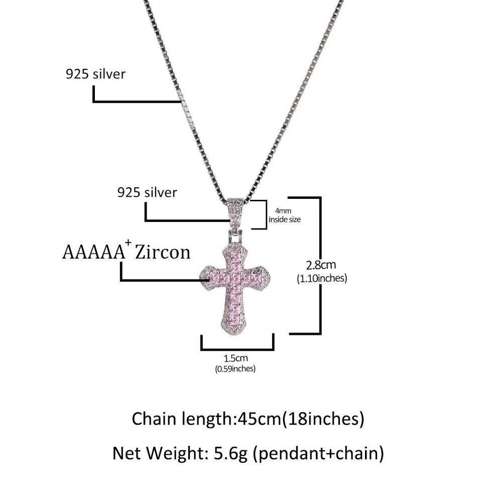 Collar colgante MINI CRUZ 925 de plata de ley pavé circonita cúbica hip-hop religioso motociclista Foto 4 de 4