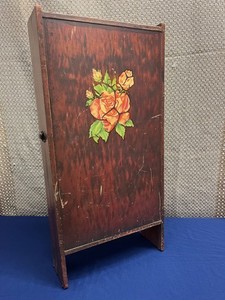 Antique homemade vertical folding sewing / quilting box, appliqued