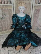 Antique 19" German Blonde China Head Doll Jointed Pink Body Nicely Dressed