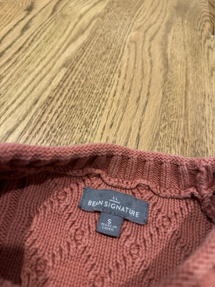 Suéter LL Bean Signature tejido con cable para hombre talla pequeña mezcla de algodón y lino Foto 2 de 4