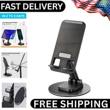 Adjustable Phone Stand 360  Foldable Desktop Holder iPhone Android Tablet Black