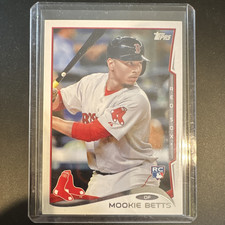 2014 Topps Update Mookie Betts Boston Red Sox Rookie Card #US-26 batting. rookie card picture