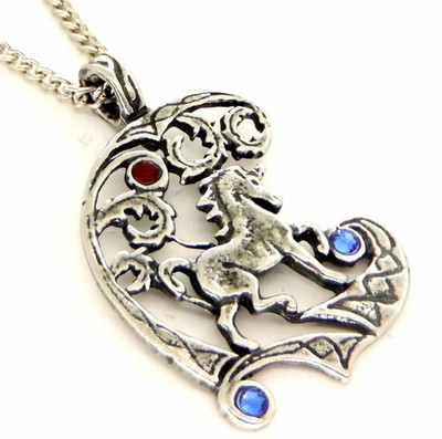 Einhorn Amulett Anhänger Halskette mit blau roten Kristallen Fantasy Charm Geschenk Neu