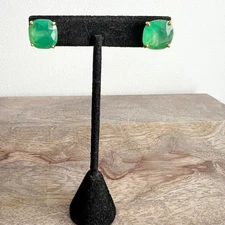 Green and gold tone acrylic post stud elegant fancy earrings