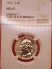 1962 Silver 25C Washington Quarter NGC MS65