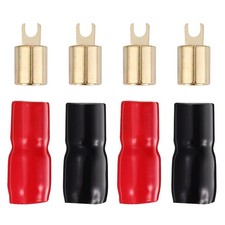 2 Pairs, Copper Gold Plated Spade Terminal Crimp Connectors, 0 Gauge