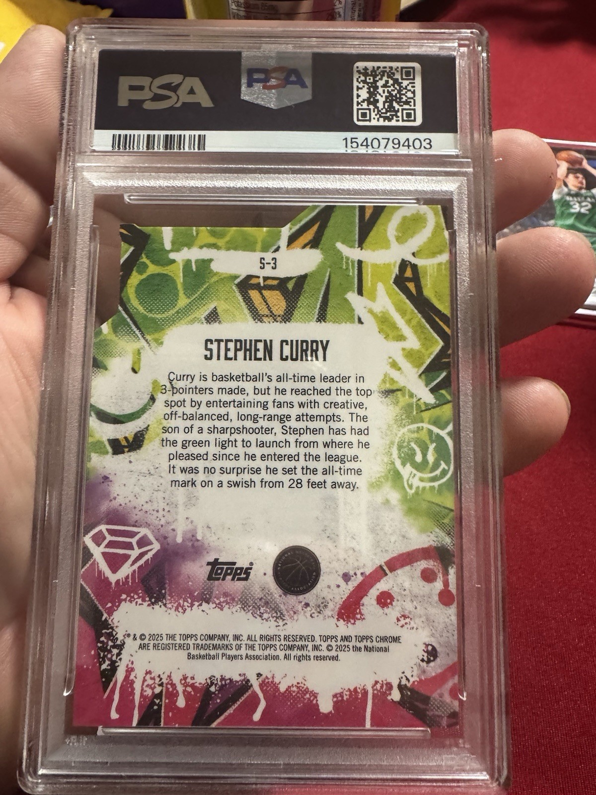 2024-25 Topps Finest Showstoppers Stephen Curry Blue Refractor #S-3 /150 PSA 9 view 2