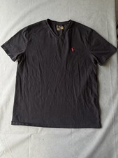 Polo Ralph Lauren Shirt Mens Large Black Cotton Pony Logo Preppy Casual V Neck