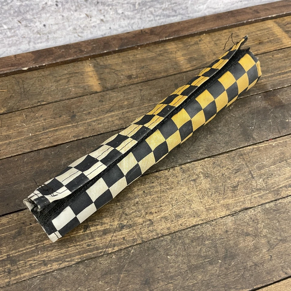 BMX Motocross Handlebar Crossbar Frame Pad Checkered Black Yellow Racing Cover - Image 3 of 4