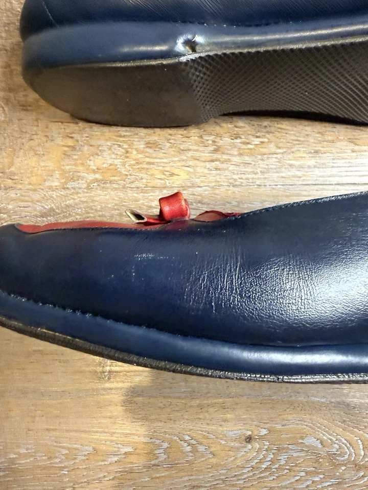 ZAPATOS BELGAS Mocasín Midinette Talla 8 Hecho en Bélgica Azul Marino Rojo Foto 4 de 4