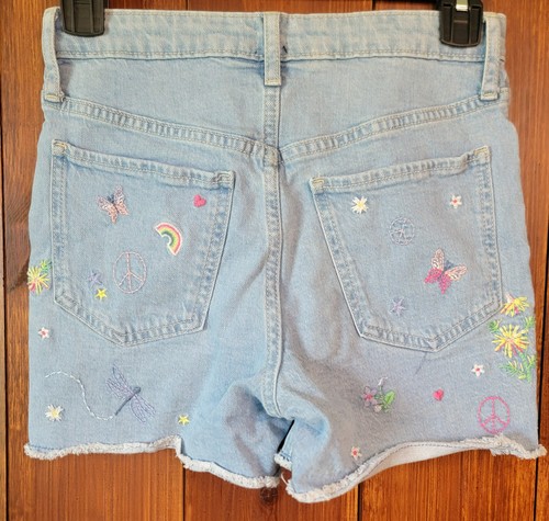 GAP Girls 16 Denim Jean Shorts Embroidered Y2K Vibes Butterflies Peace Signs🦋 - Picture 8 of 11