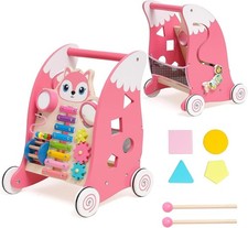 Wooden Baby Walker, Sit-to-Stand Learning Baby Walkers with Xylophone, Puzzles