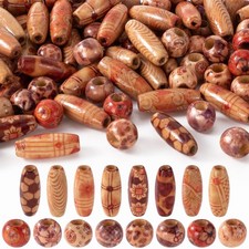 OIIKI 100pcs Printed Wooden Beads for Crafts, Large Hole Round  Oval-100pcs