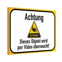 Holzschild 12X18 Cm Achtung Objekt VideoüBerwacht Warnschild Hinweisschild Deko