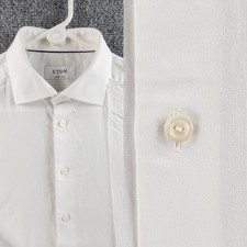 Eton Pique Custom Made 15.75 White Long Sleeve Men Shirt Elegant Solid Button Up