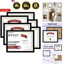 Black 8.5x11 Diploma Frame Set 6 Pack Wall Hanging Document Photo Frames
