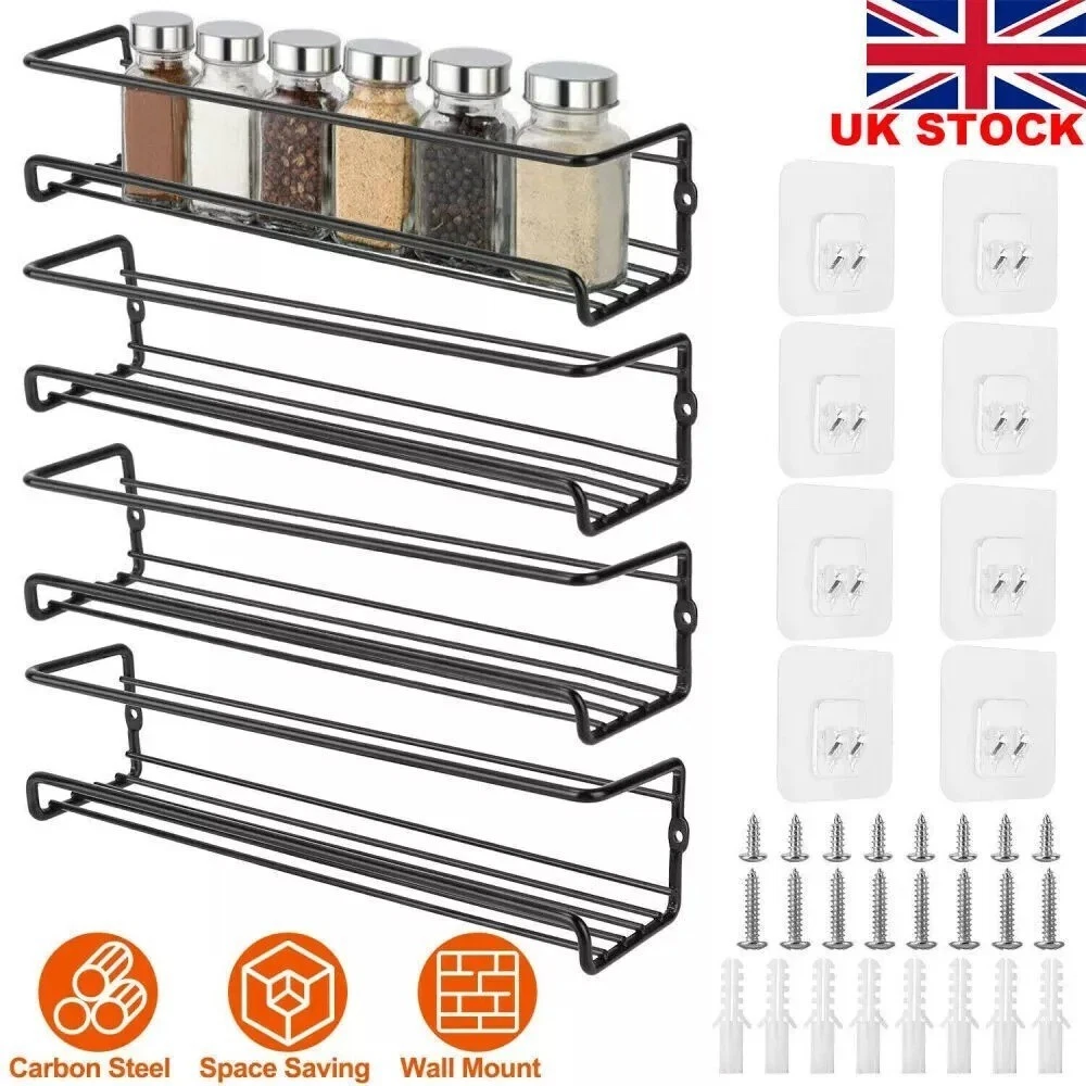 4Pcs Spice Jar Rack Kitchen Cupboard Door Wall Storage Organiser Herb Cabinet