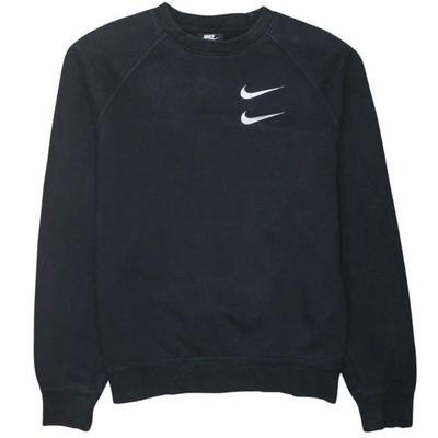 Nike Herren Schwarz Small Pullover Sweatshirt Double Swoosh Logo Rundhals