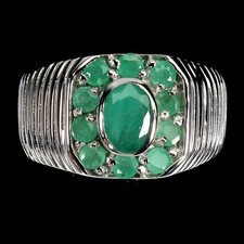 925 Sterling Silver Ring Oval Emerald 7x5mm Natural Gemstone Jewelry Size 9