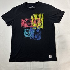 Psycho Bunny T Shirt Men  s 4 Large Black Pima Cotton Neon Graphic Stencil Logo