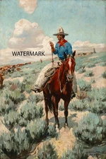 William Herbert Dunton - J-D Outfit Cowboy Horse -  17x26 Print REPRODUCTION