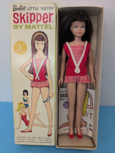 9” Vintage Mattel Barbie Skipper Doll 1960's Original Brunette Swimsuit W Box R8