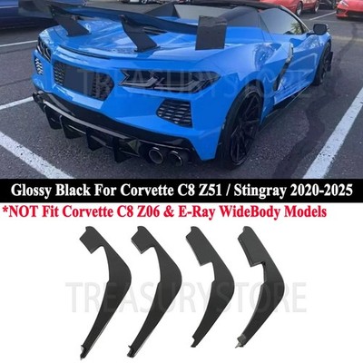 For Corvette C8 Z51 Stingray 2020-2024 Gloss Black Add-On Rear Diffuser Fin Kits