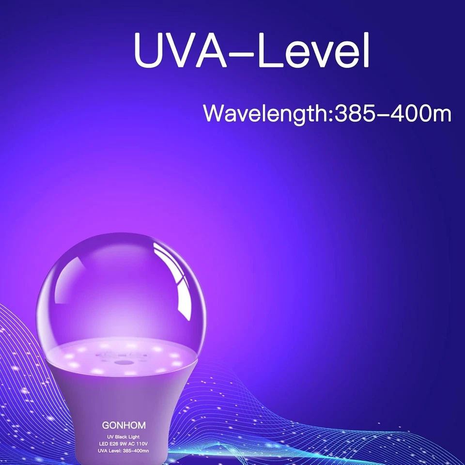 2 Pack A19 LED Black Light Bulbs,Dimmable 9W Blacklight Bulb(100W Equivalent), E - Image 3 of 4