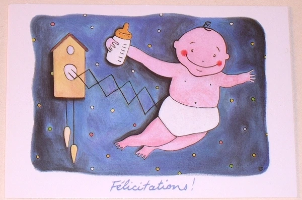 CP Fantaisie : Illustration Eric TURLOTTE : La naissance - Félicitations