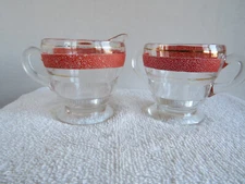 Glass Cream & Sugar With Textured Orange-Like Band