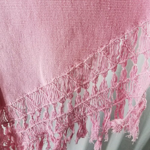 Poncho Vintage 1970 Pink Crochet Hemline Tassels One Size - Picture 6 of 12