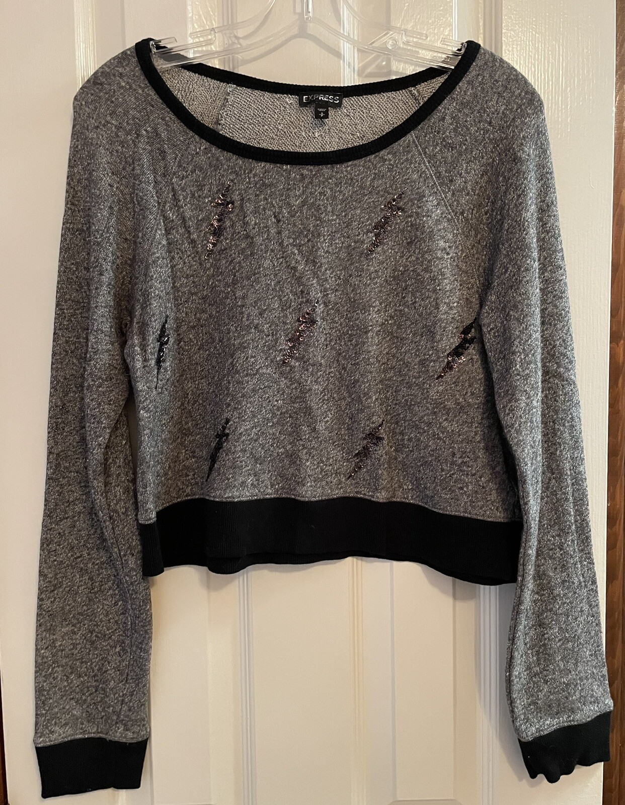 EXPRESS Cropped Gray Heather SEQUIN LIGHTNING BOL… - image 1