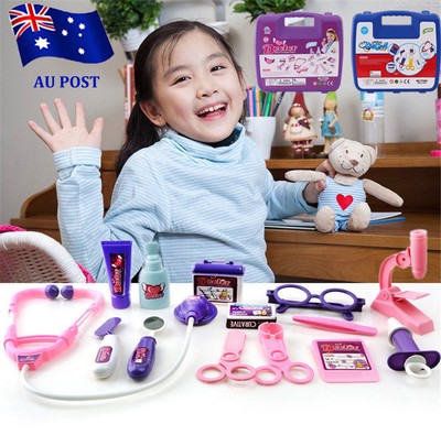 Girls //Kids Doctors Nurses Toy Medical Set Role Play Hard Carry Case Gift Pink