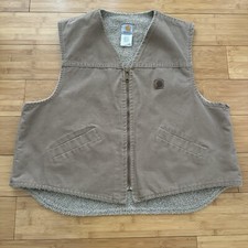 VTG 90s Carhartt Vest Mens 2XL Brown Sherpa Lined USA Made Duck Canvas V13 SDL